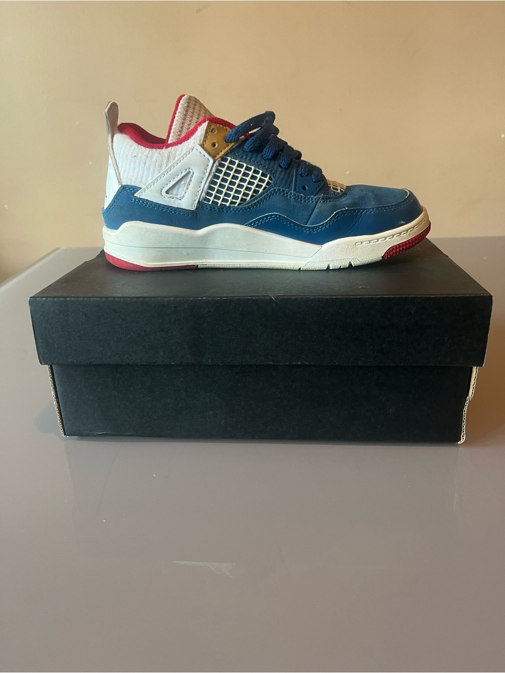 Jordan Kids Navy Blue, White & Red Retro Sneakers